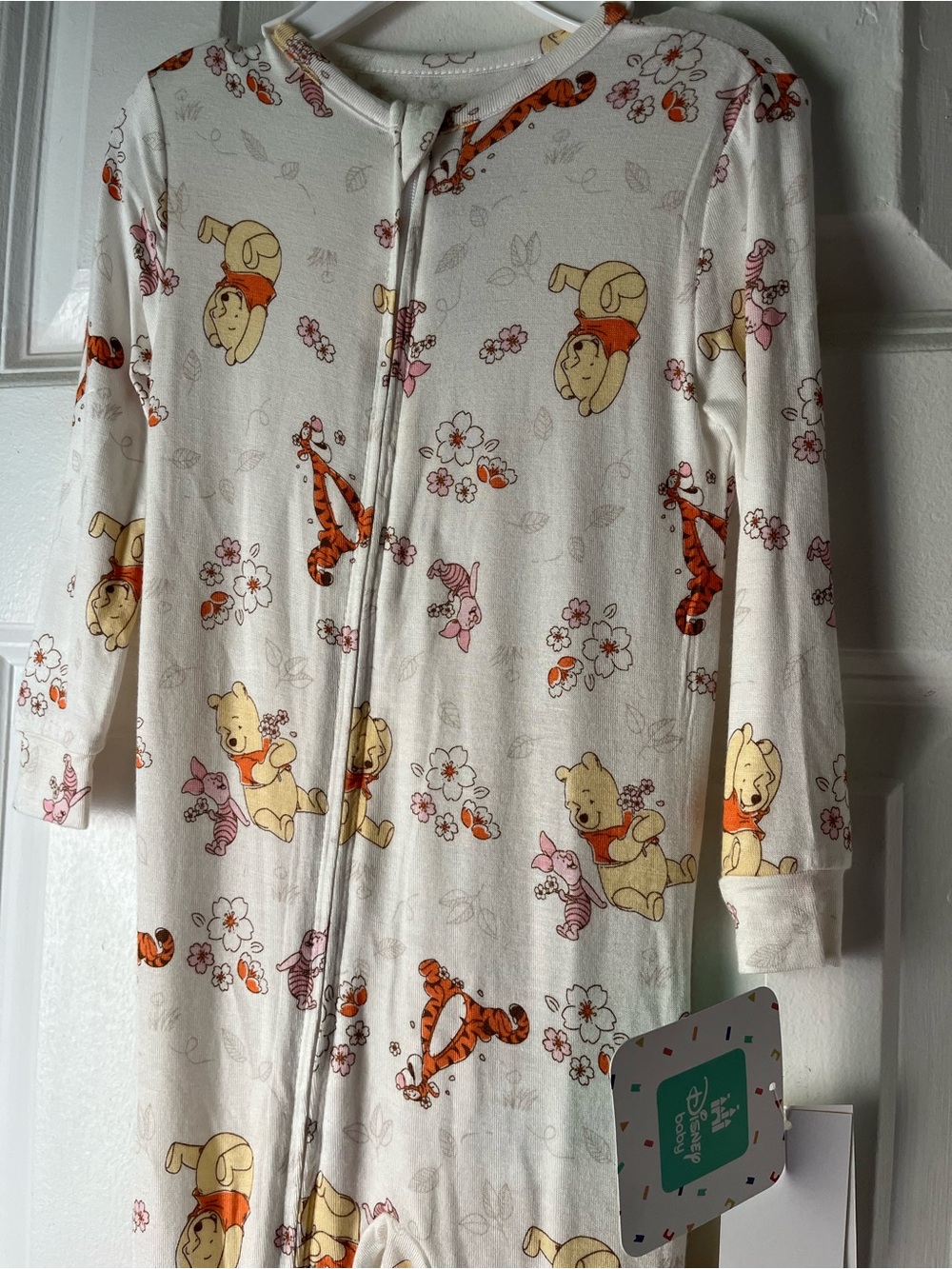 Disney Cream Winnie the Pooh Bamboo Footed One-Piece Pajama with Tigger Prints